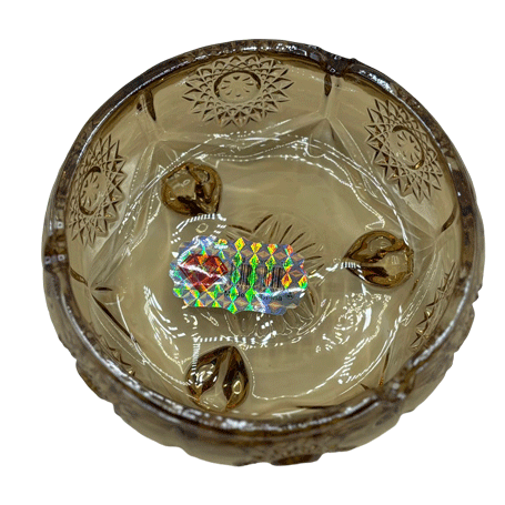 Amber-Toned Glass Ashtray with Three Cigarette Rests