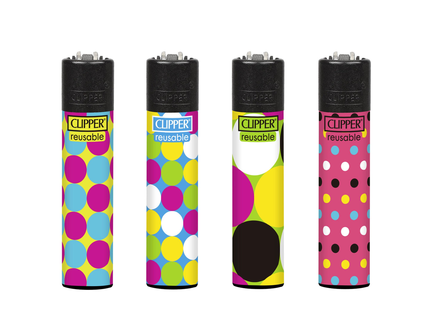 Clipper Reusable Lighters Featuring Various Colorful Polka Dots Collection