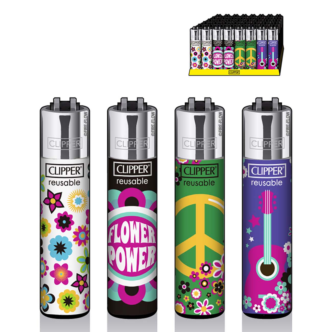 Clipper Refillable Lighters Flower Power Free Spirit Collection