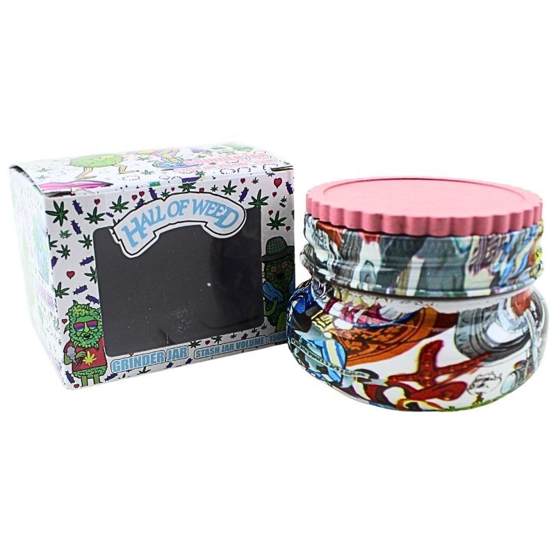 Hall Of Weed Leaf 3-Part Glass GRINDER Jar